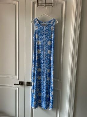 Lilly Pulitzer Blue and White Floral Geometric Maxi Dress